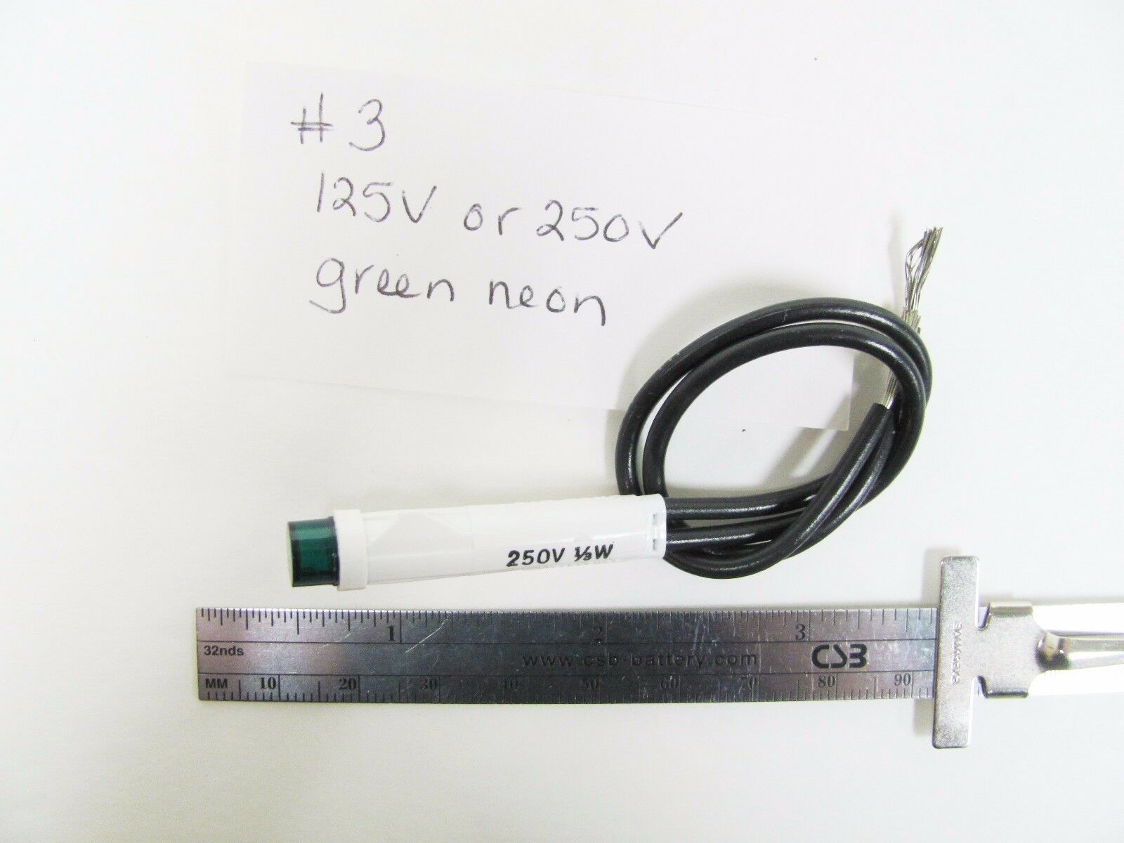 125v / 250v 1/3w Green Neon Panel Mnt Indicator 6" Leads 5/16" Round, 100k New