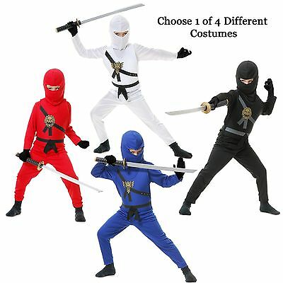 Child Warrior Ninjas Red Blue Black White Ninja Assassin Suit Halloween Costume