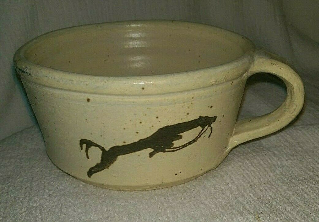 Art Pottery Dakota Stoneware Handled Soup Bowl Horse Bushnell Sd Usa