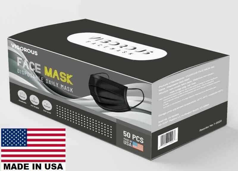 50 Pcs Black Color Face Mask Mouth & Nose Protector Respirator Mask Made In Usa✅