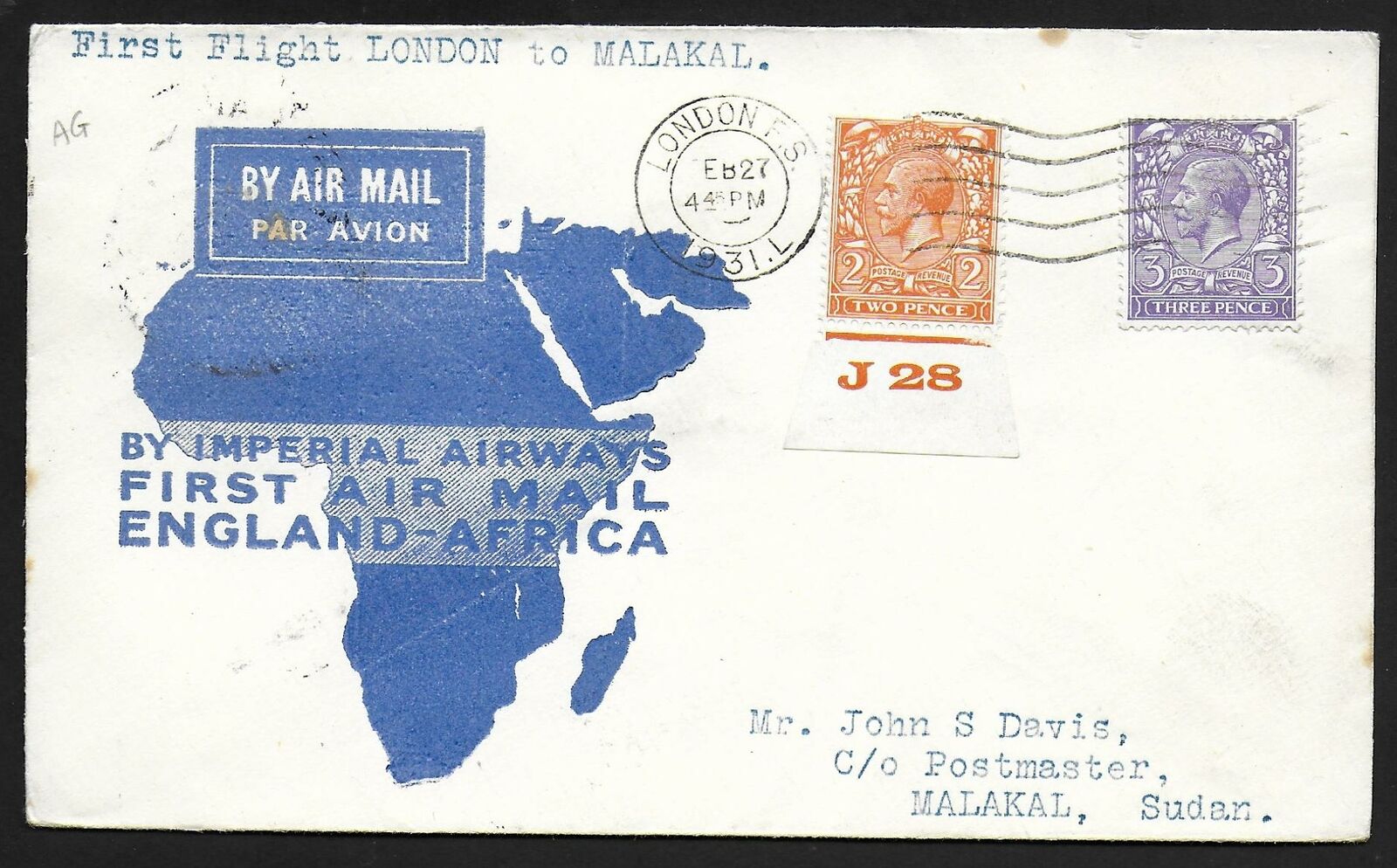 Great Britain Covers 1931 1st Flightcover London Over Khartoum To Malakal
