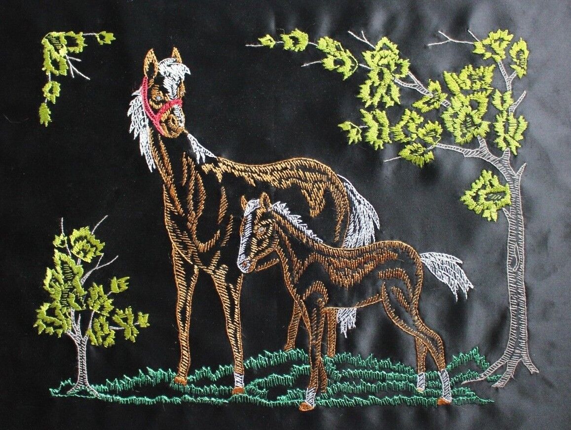 Horse And Colt Hand Embroidery Needlepoint Cross Stitch Completed Finished