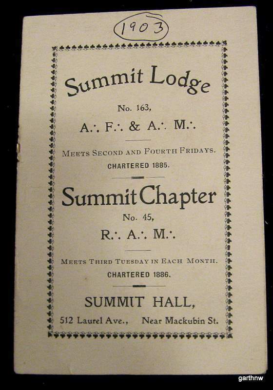 Masonic Lodge 1903 A.f. & A.m. Summit Lodge Minnesota Masons History & Officers