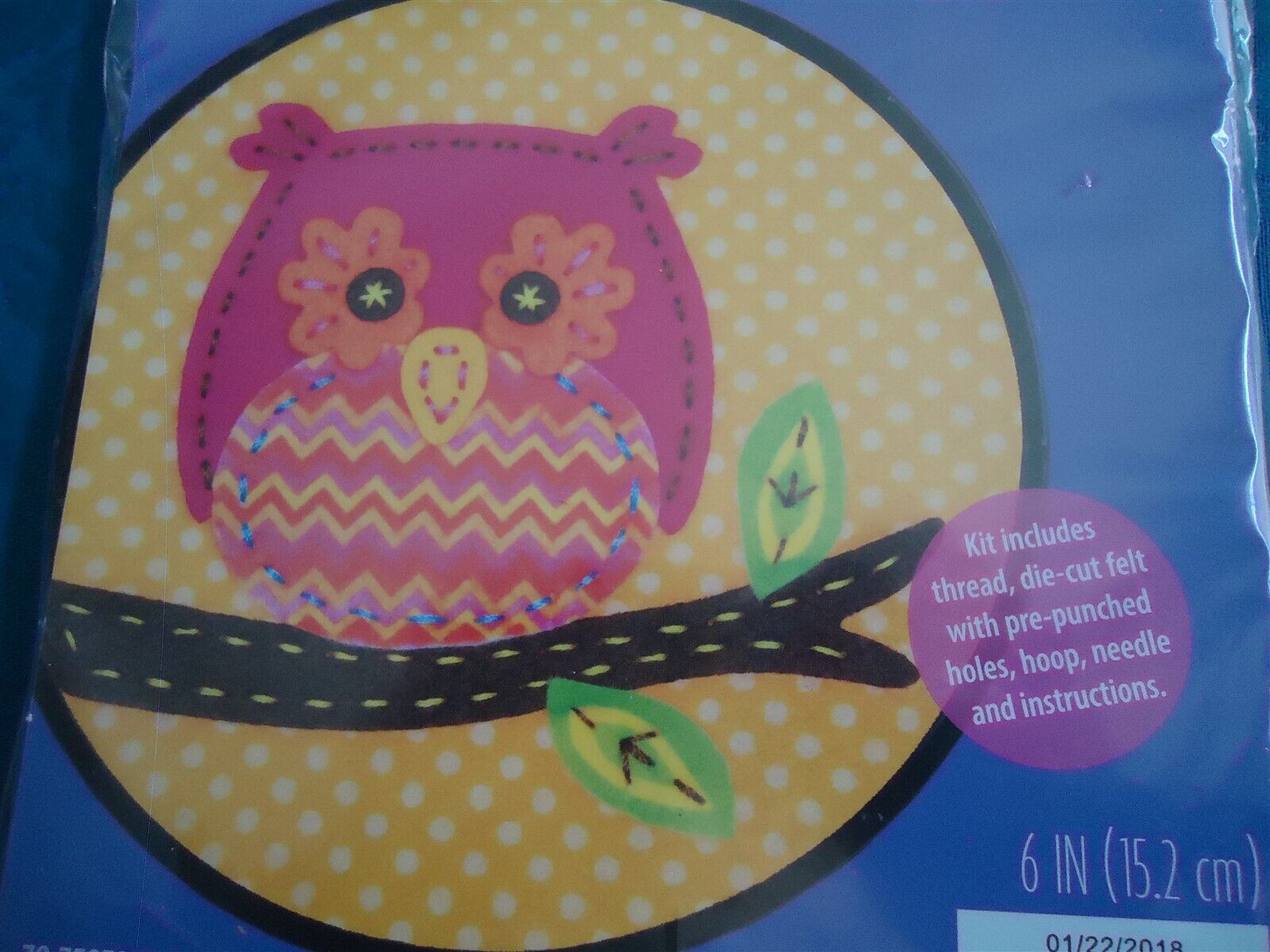 Learn A Craft Felt Applique Kit Age 8+ Dimensions #72-75350 Owl 6" Hoop Nip