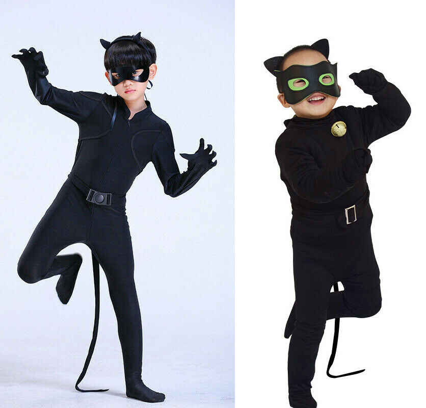 Kids Boy Black Cat Noir Cosplay Costume Fancy Jumpsuit / Elastic Stretch Pajamas