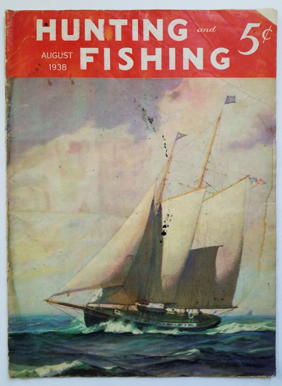 Hunting And Fishing Magazine #8 Aug 1938 Painted Sailboat Cover