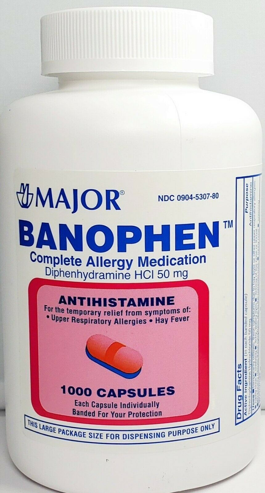 Major Banophen Diphenhydramine 50 Mg 1000ct  -expiration Date 10-2023