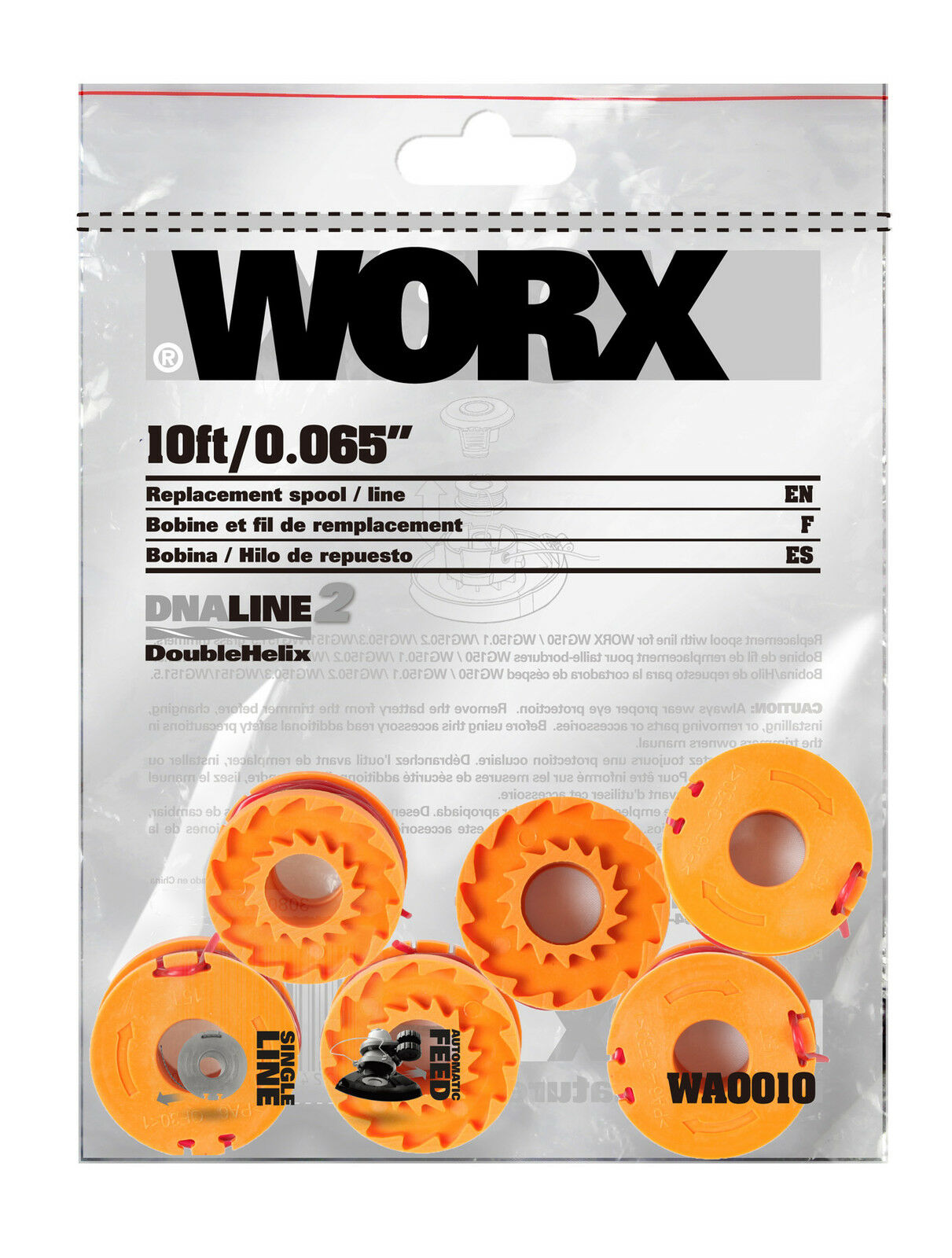 Worx Wa0010 (6) Pack Replacement Spools For Worx Gt