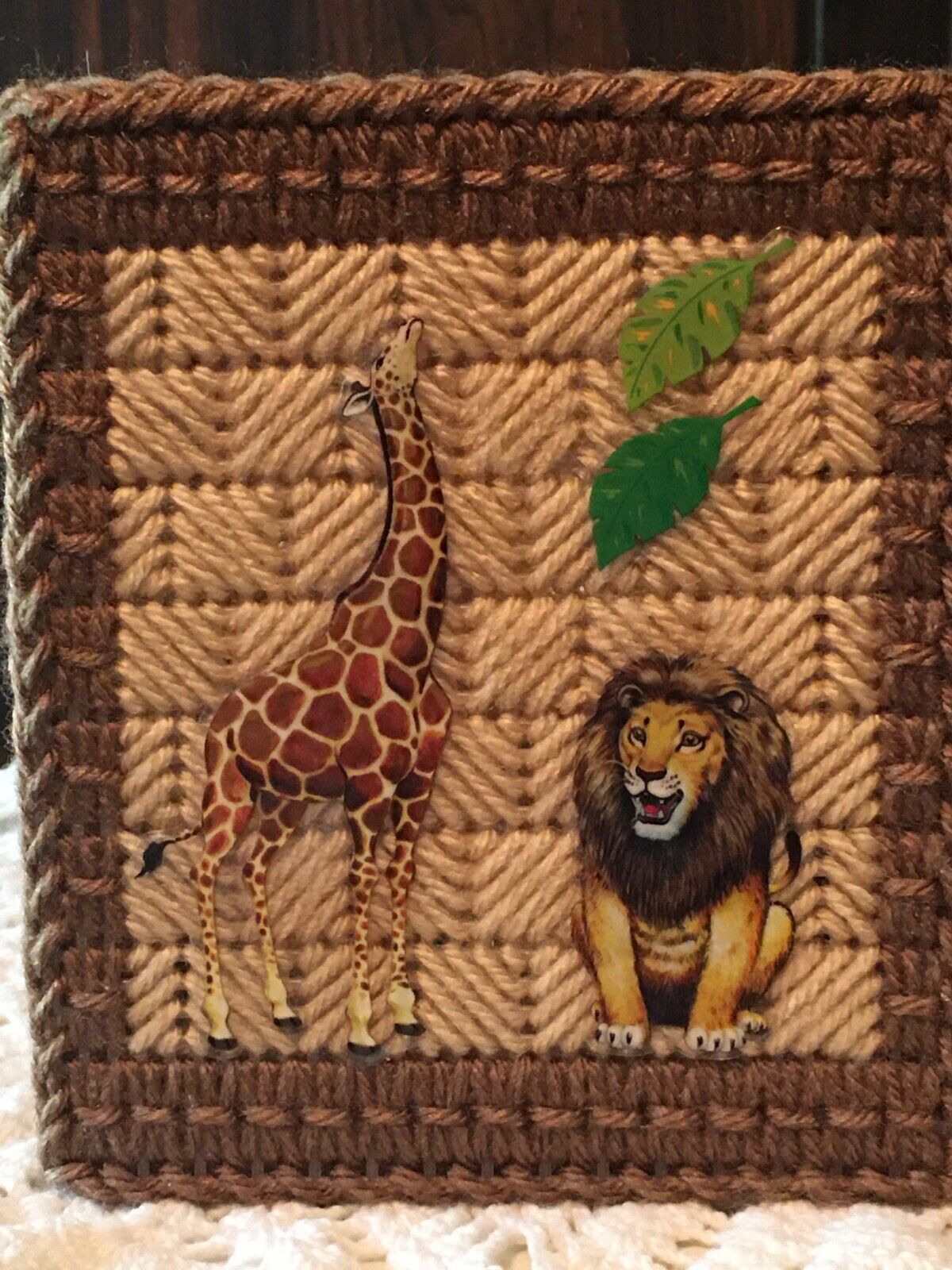 Jungle Animals/ Safari   New Handmade Plastic Canvas Tissue Box Cover Cube