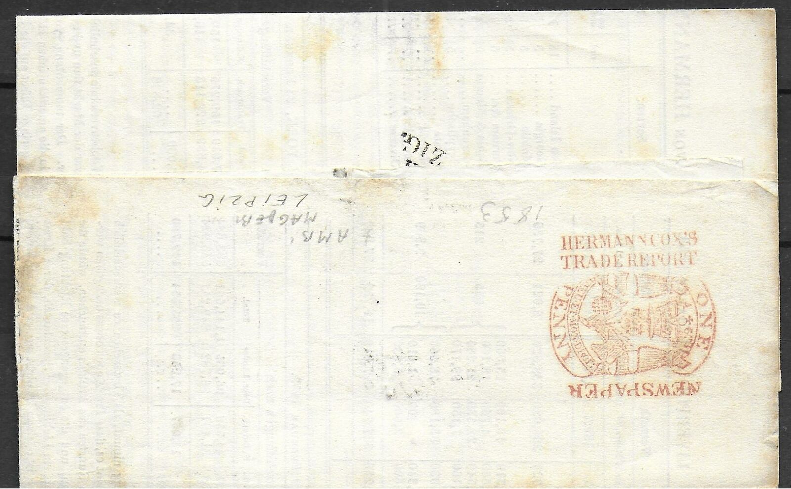 Great Britain1853 Folded 1p Hermanncox's Market Report London