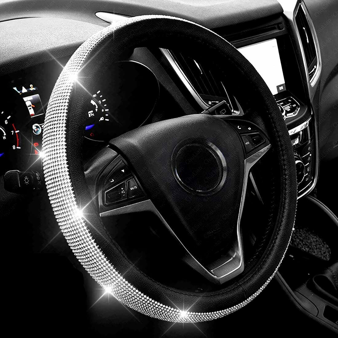 New Diamond Leather Steering Wheel Cover, Fit 15 Inch Car Wheel