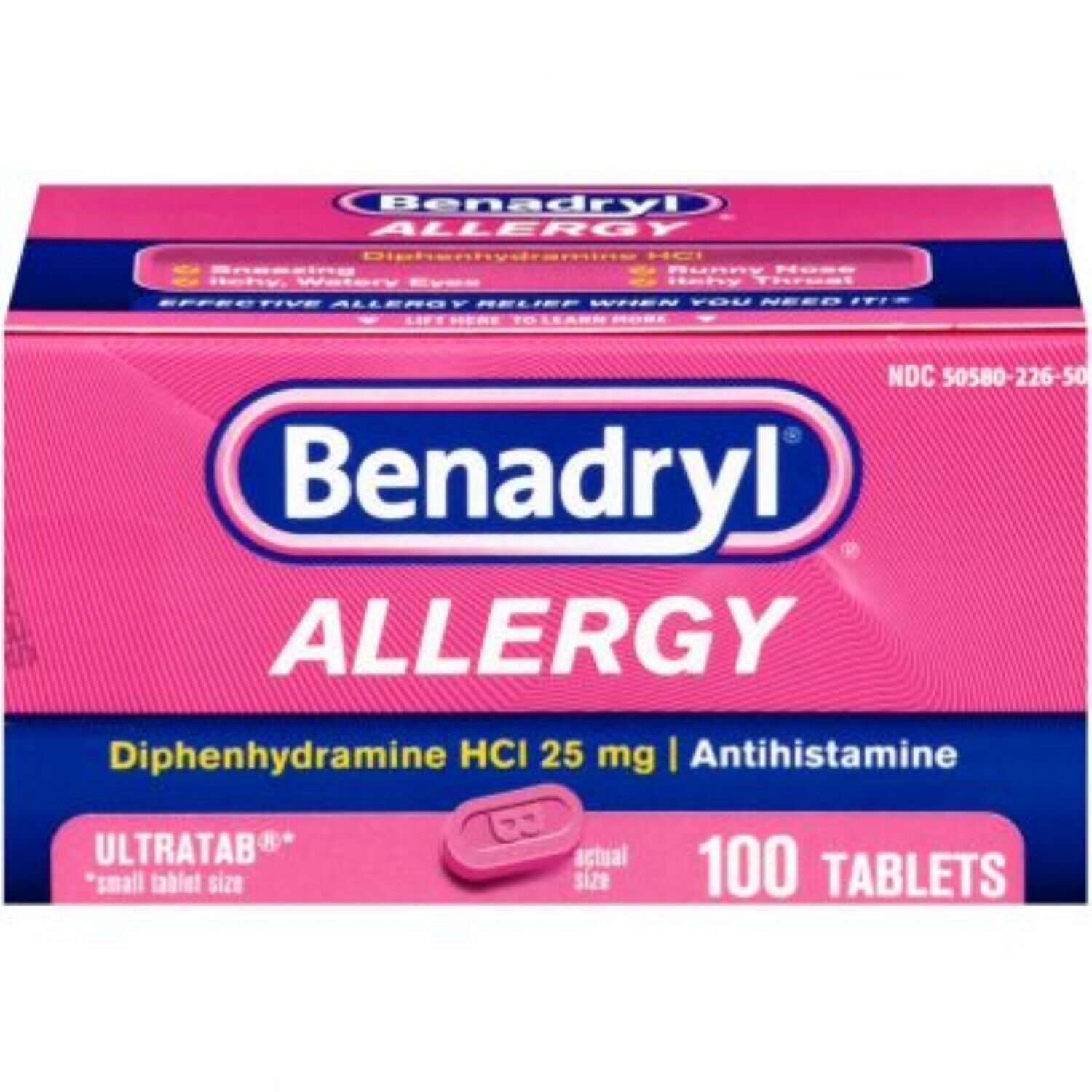 Benadryl Allergy Ultratab Tablets Diphenhydramine Hcl 25 Mg 100 Count Exp:(2022)