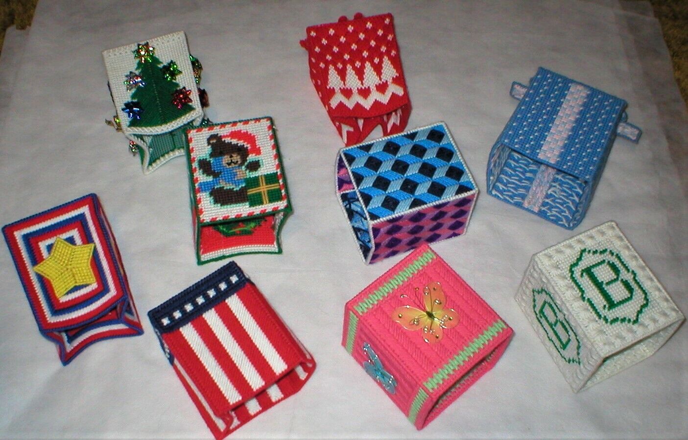 9 Tissue Box Covers Plastic Canvas Completed Lot Sold As Is As Shown