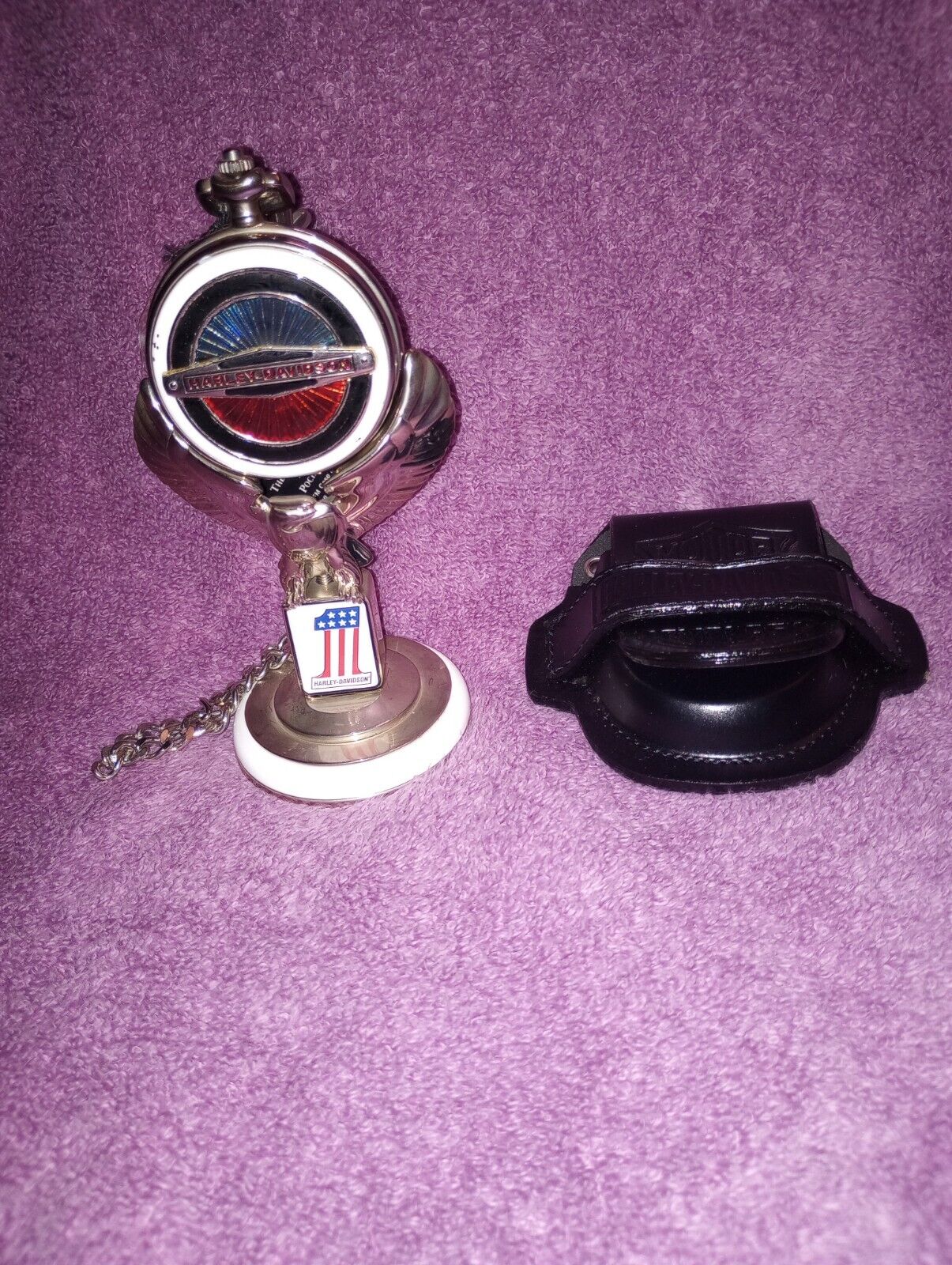 Franklin Mint Super Glide Harley Davidson Pocket Watch With Stand And Case