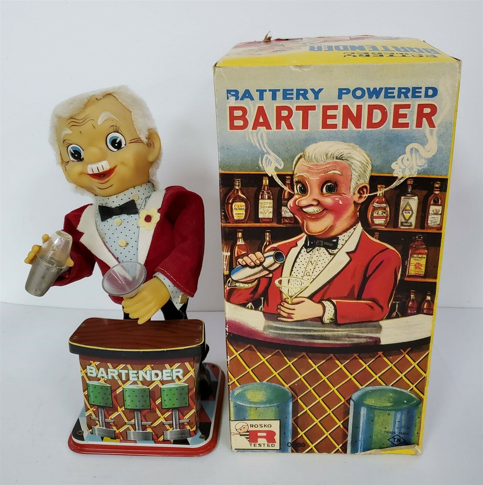 B295 Vintage 60's Tn Toys Battery Operated Bartender W/ Orig. Box Working!