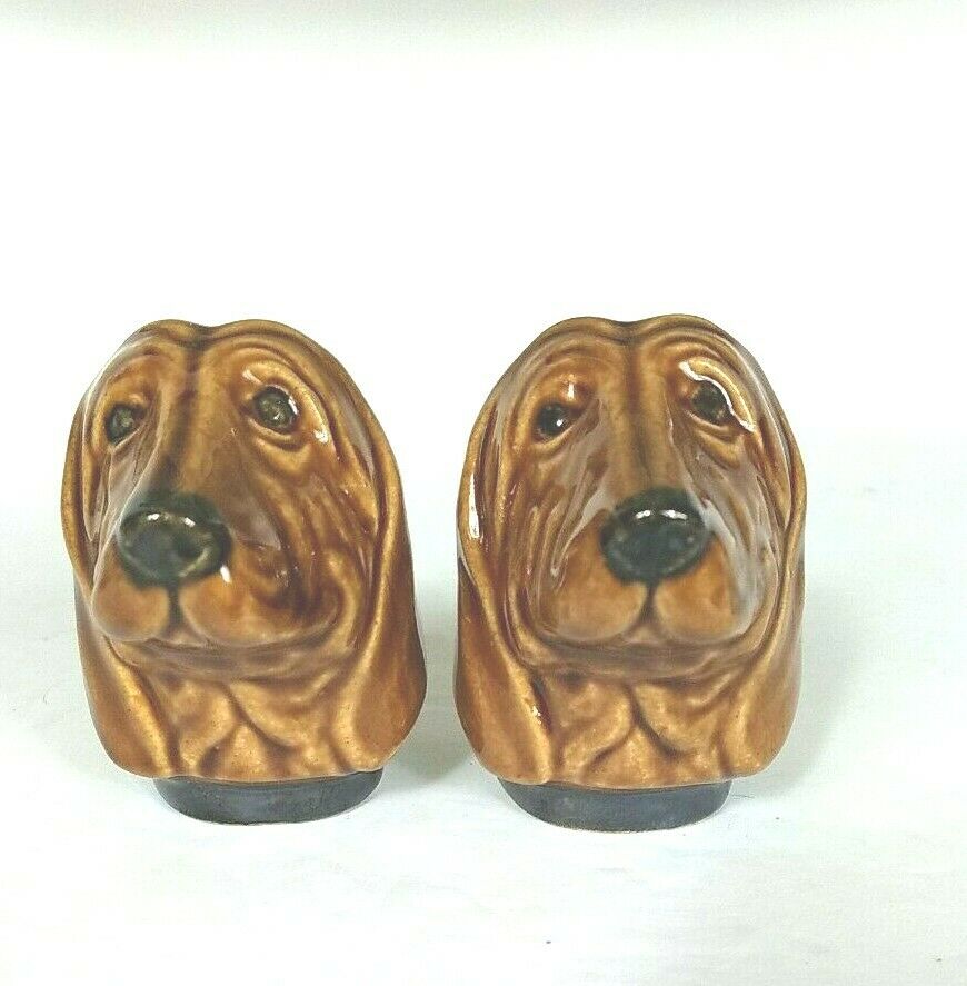 Rosemeade Bloodhound Dog Salt And Pepper Shakers Vintage Mcm Immaculate Sh