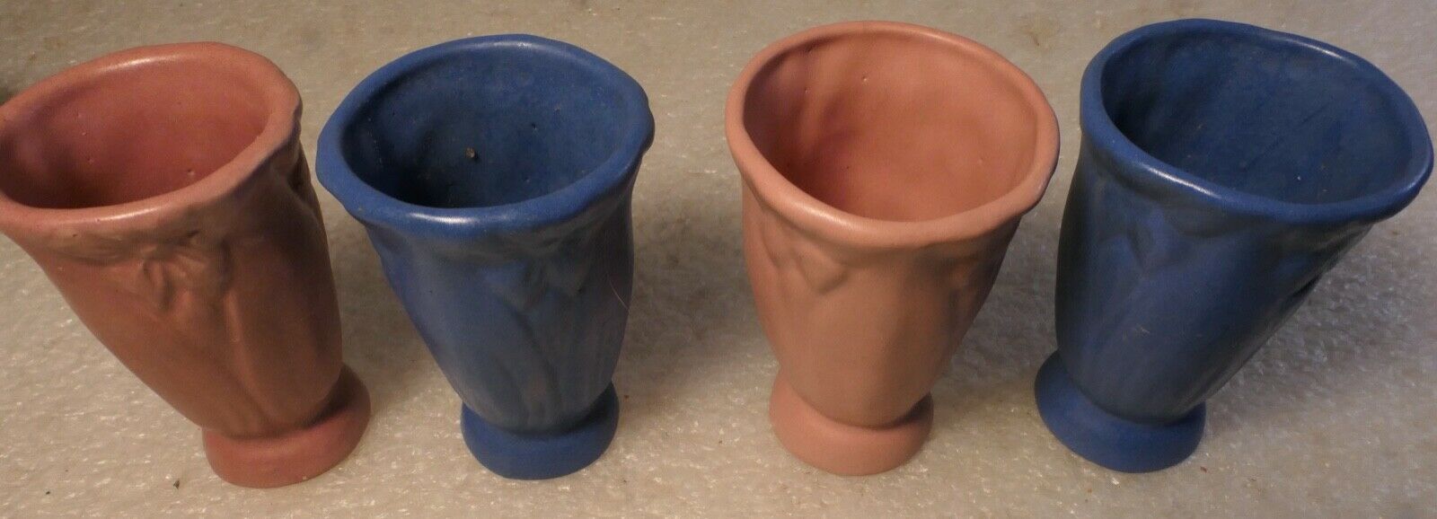 4 Matte Blue And Pink Rosemead Small Bud Vases