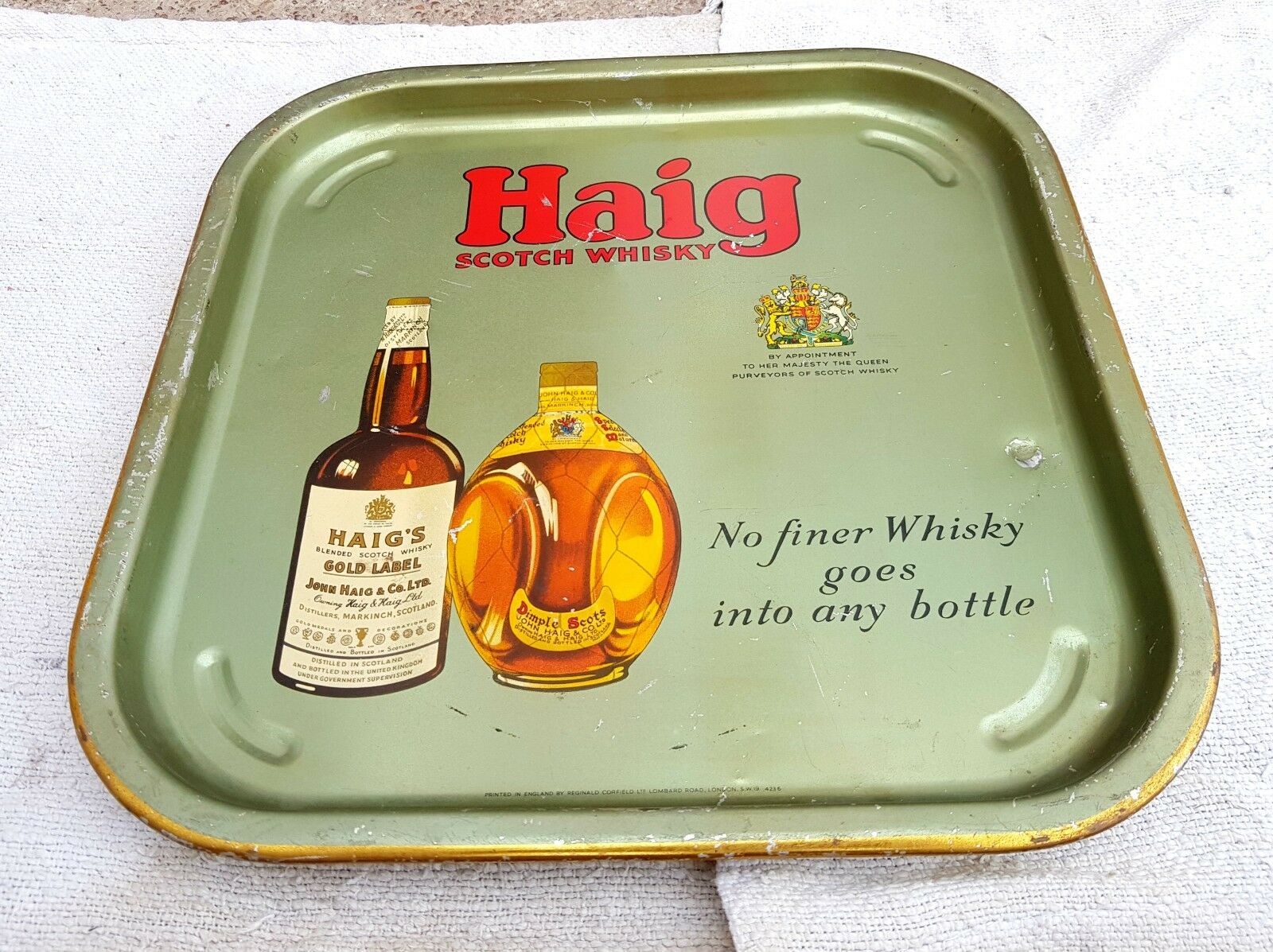 1950's Vintage Dieu Et Mon Droit Haig Scotch Whisky Tin Tray England