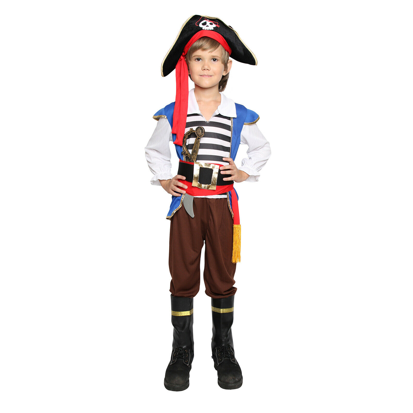 Boys Pirate Costume Kids Buccaneer Captain Caribbean Fancy Dress